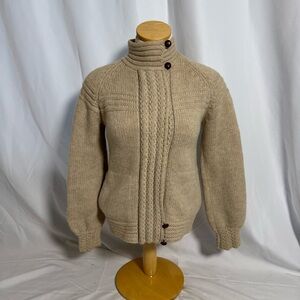 PQS 100% Wool Beige Cowl Neck Sweater with Zipper and Buttons